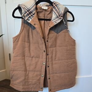Hem & Thread Tan Vest with Plaid Accent